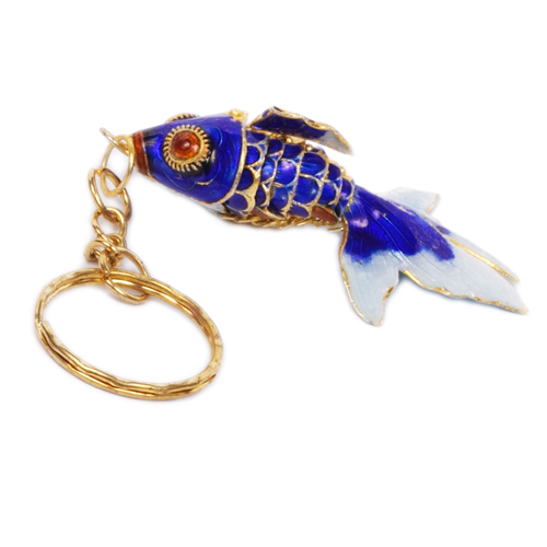 Goldfisch, Golden Fish, Cloisonne Emaille, 4454 - blau/gold 6cm - zum Schließen ins Bild klicken